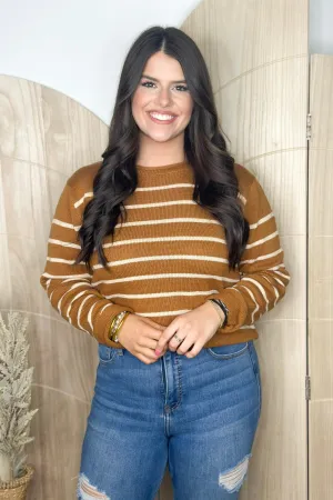 Camel Striped Round Neck Sweater Top *Final Sale*