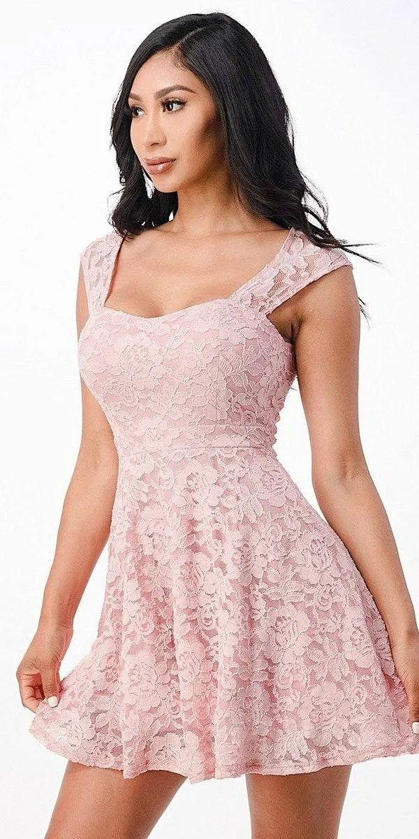 La Scala 25943 Lace Short Skater Dress A-Line Sleeveless