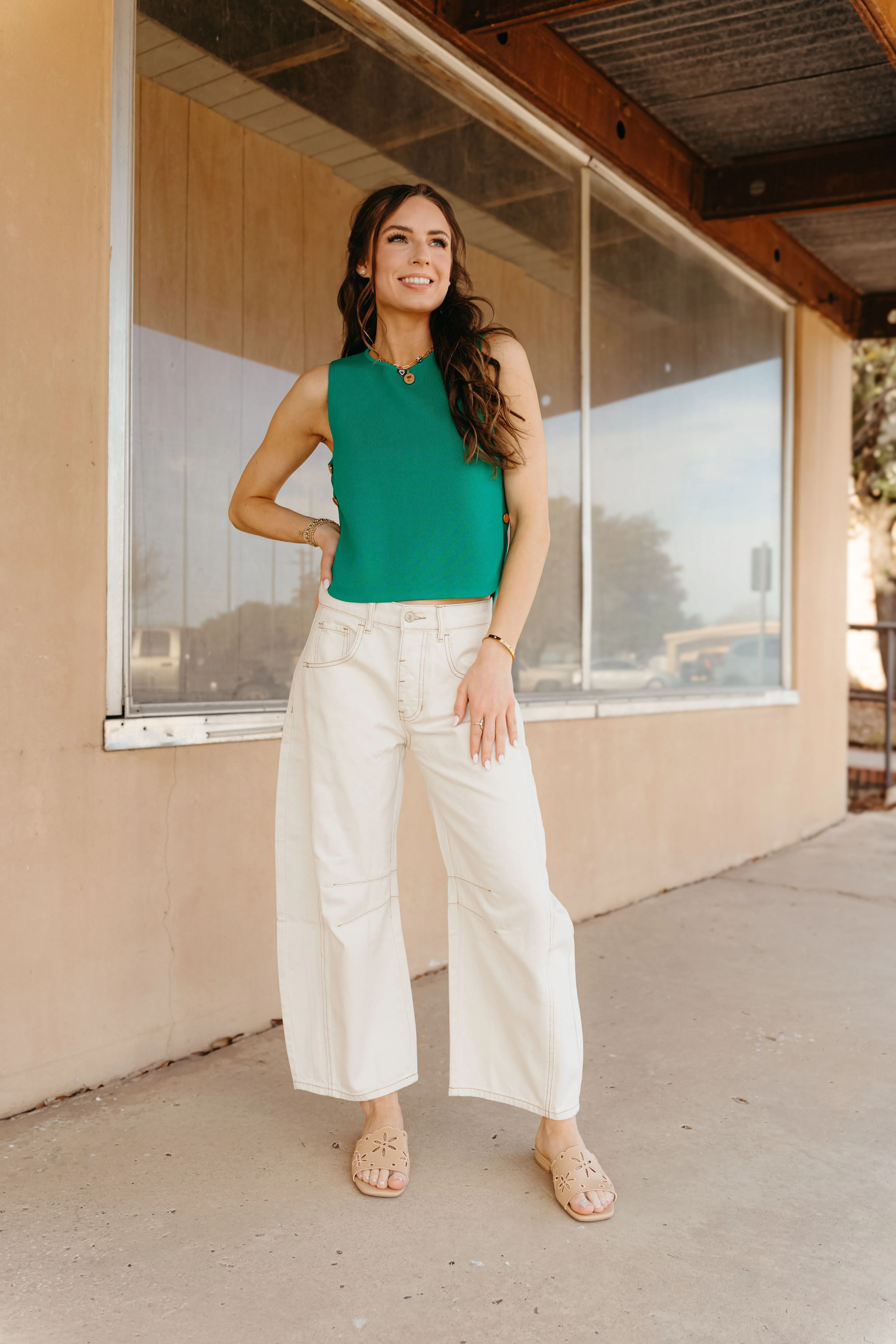 Sand Castle Cream Barrel Leg Jeans PH12611